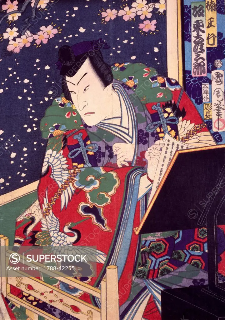 Ukiyo-e with a literary figure, 19th century, woodcut from the Kabuki Theatre series. Japanese civilization, Edo period (1603-1868).