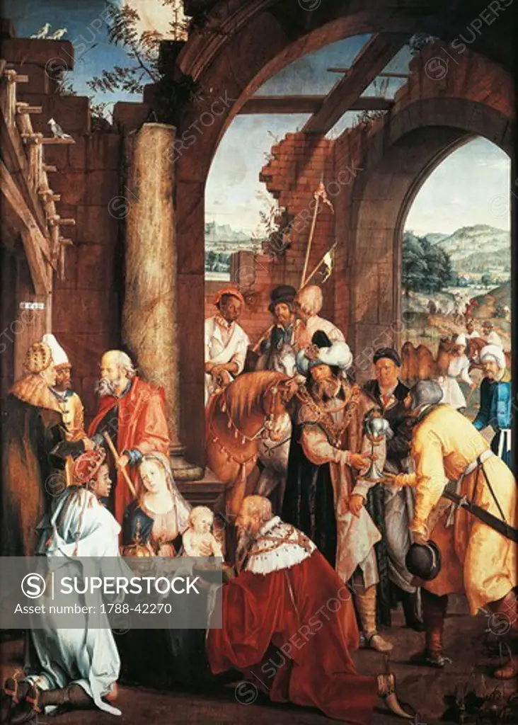 Adoration of the Magi, 1511, by Hans von Kulmbach (1485-ca 1522), panel, 153x110 cm.