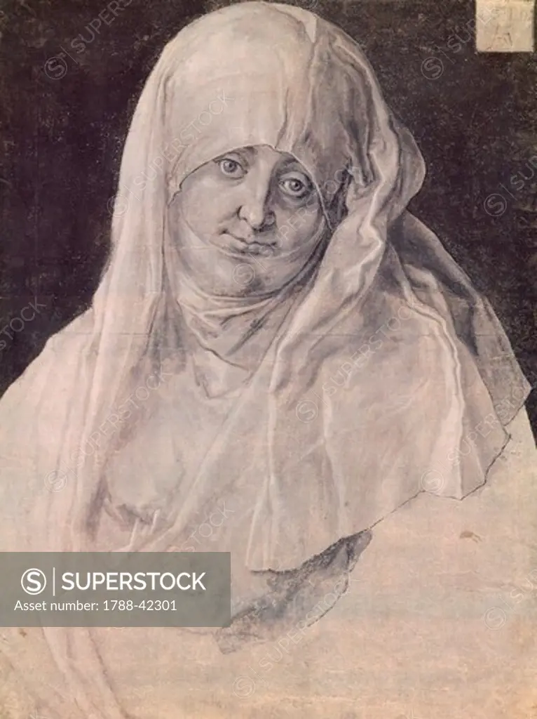 St Anne with her head covered by a veil, by Albrecht Durer (1471-1528), drawing.