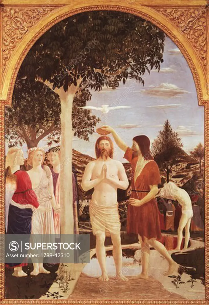 The Baptism of Christ, 1440-1460, by Piero della Francesca (1412-1492), tempera on wood, 167x116 cm.
