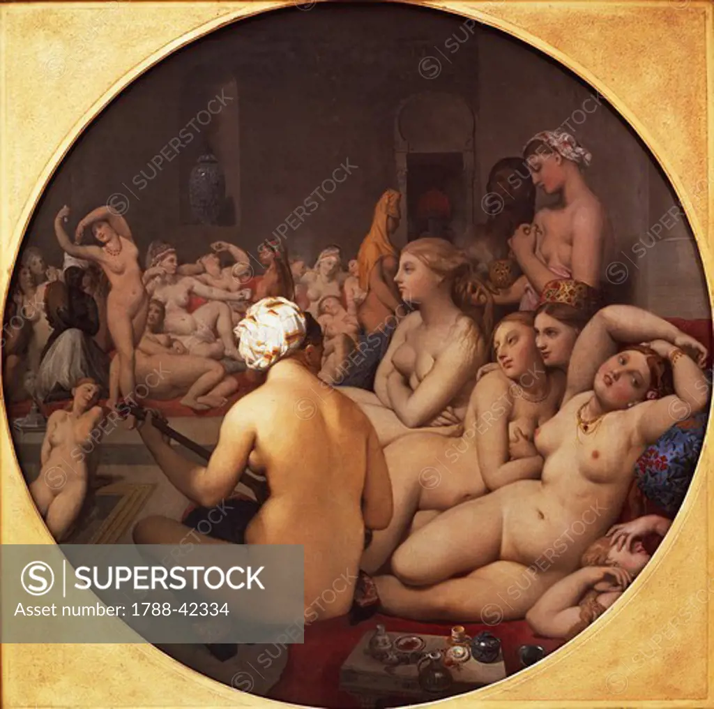 The turkish bath, 1862, by Jean Auguste Dominique Ingres (1780-1867), oil on wood, 108x108 cm.
