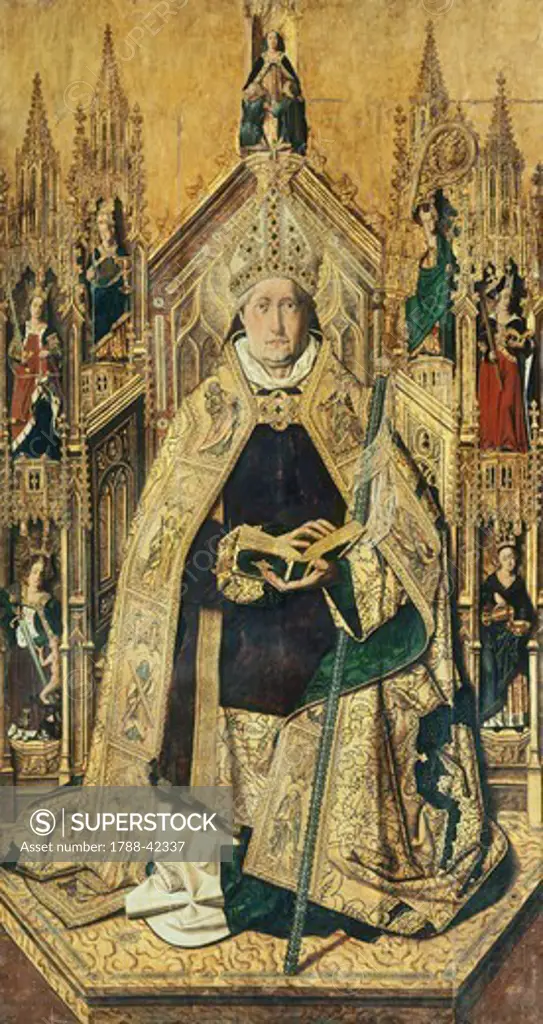 Enthroned St Dominic of Silos, 1474-1477, by Bartolome Bermejo (ca 1436-1498), oil on panel, 242x130 cm.