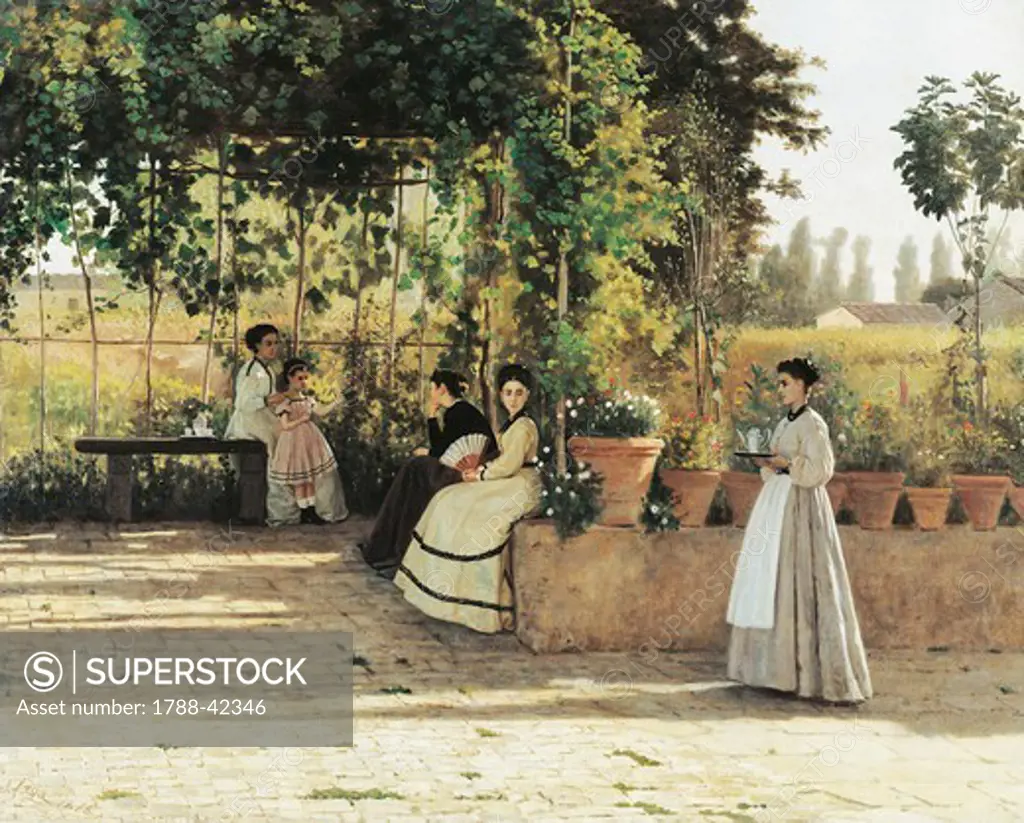 The pergola, 1868, by Silvestro Lega (1826-1895), oil on canvas, 72x92 cm.