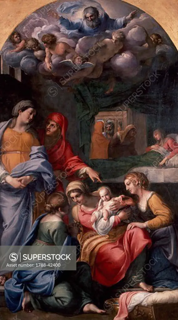 Nativity of the Virgin, 1605-1609, by Annibale Carracci (1560-1609), oil on canvas, 279x159 cm.