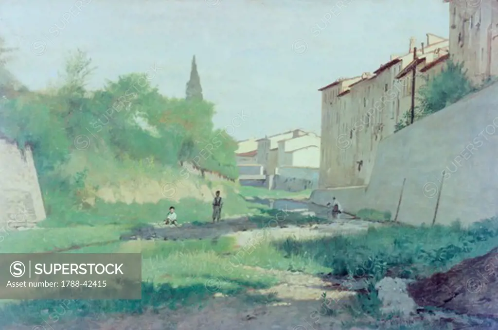 At the Mugnone River, by Odoardo Borrani (1834-1905).