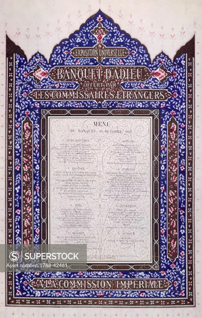 French menu for a farewell banquet in honor of foreign commissioners, 1867.