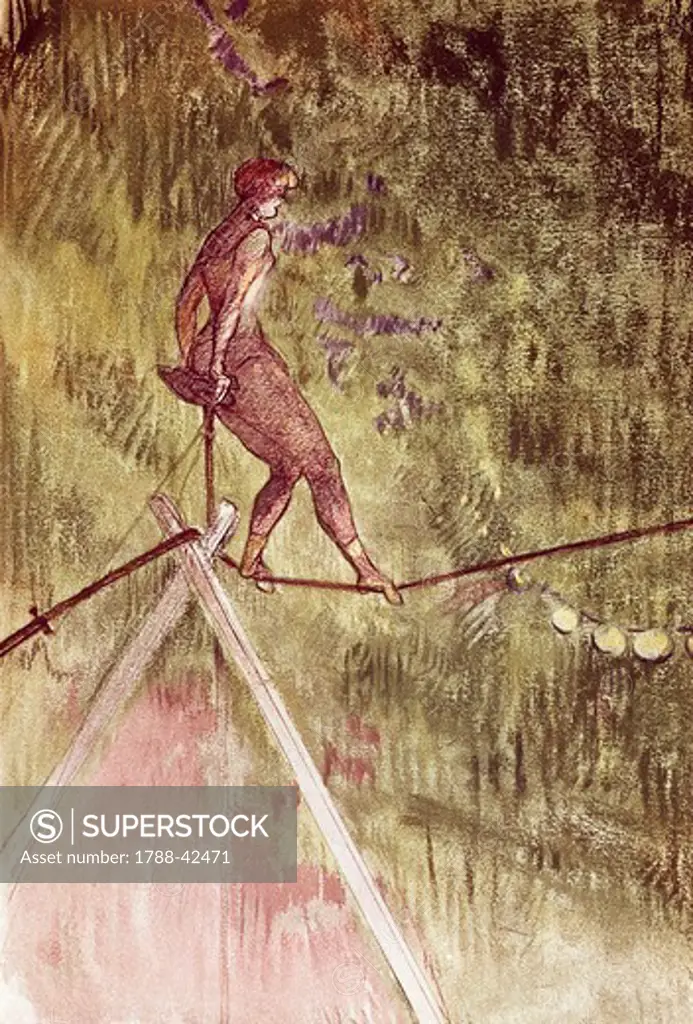 Acrobat on a tightrope, by Henri de Toulouse Lautrec (1864-1901), pastel.