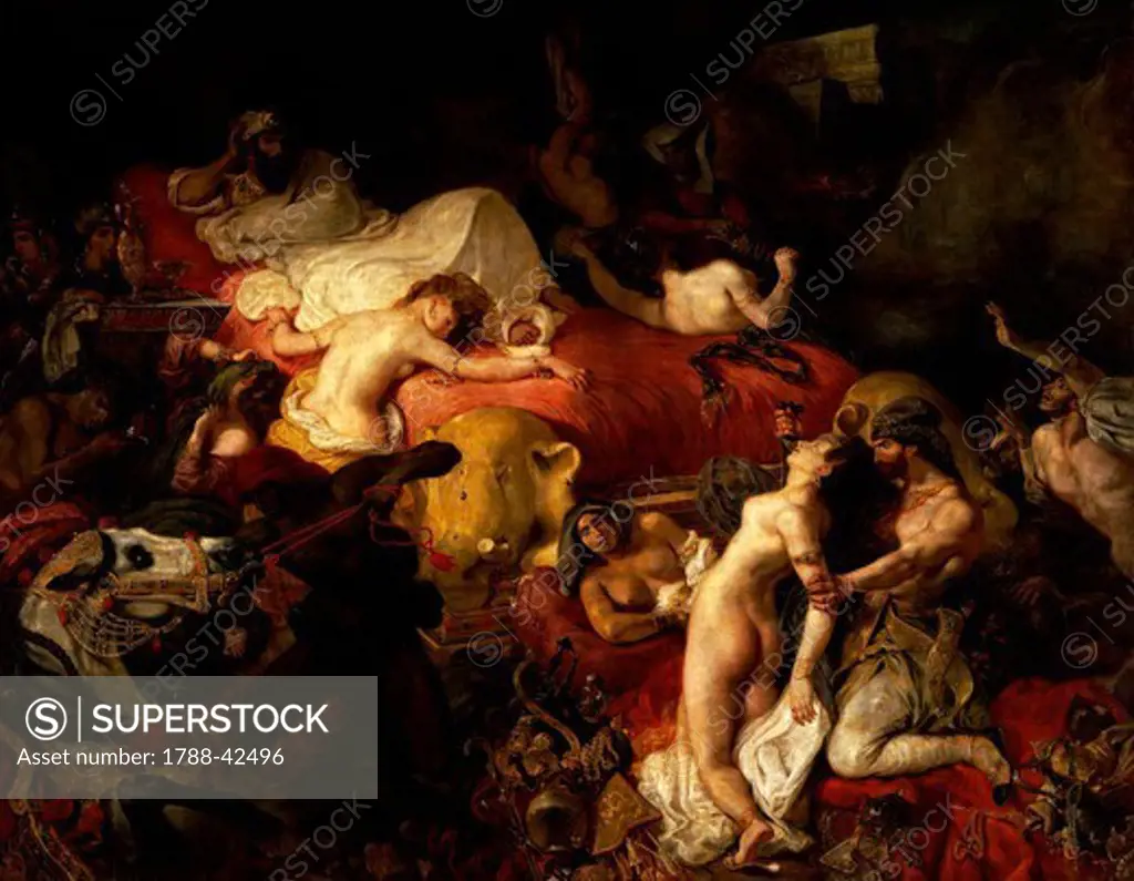 Death of Sardanapalus, 1827, by Eugene Delacroix (1798-1863), oil on canvas, 392x496 cm.