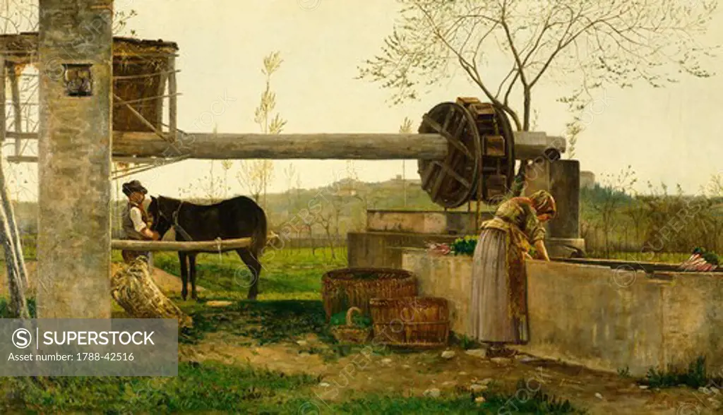 The pumping machine, 1863, by Silvestro Lega (1826-1895), oil on canvas, 44.5x78.2 cm