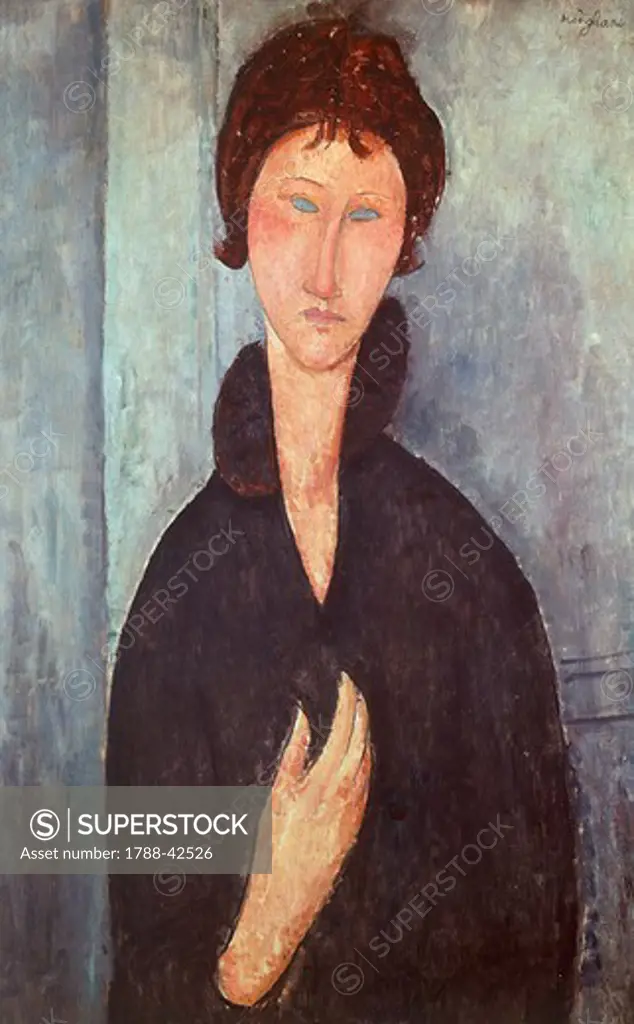 Woman with blue eyes, 1918, by Amedeo Modigliani (1884-1920), oil on canvas, 81x54 cm.