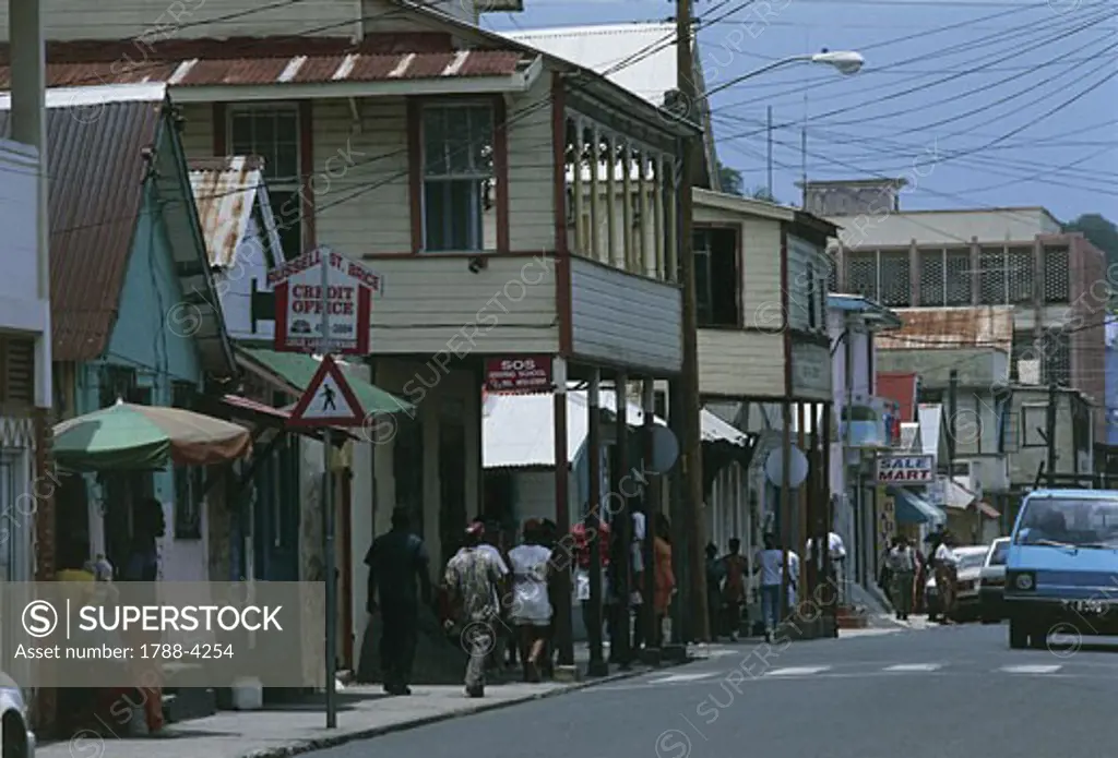 People walking on the sidewalk, Castries, Saint Lucia, Lesser Antilles