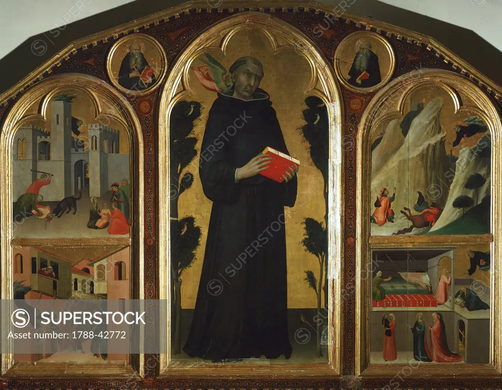 Altarpiece entitled Blessed Agostino Novello and stories of his life, ca 1330, by Simone Martini (1283-1344), oil on canvas, 200x256 cm.