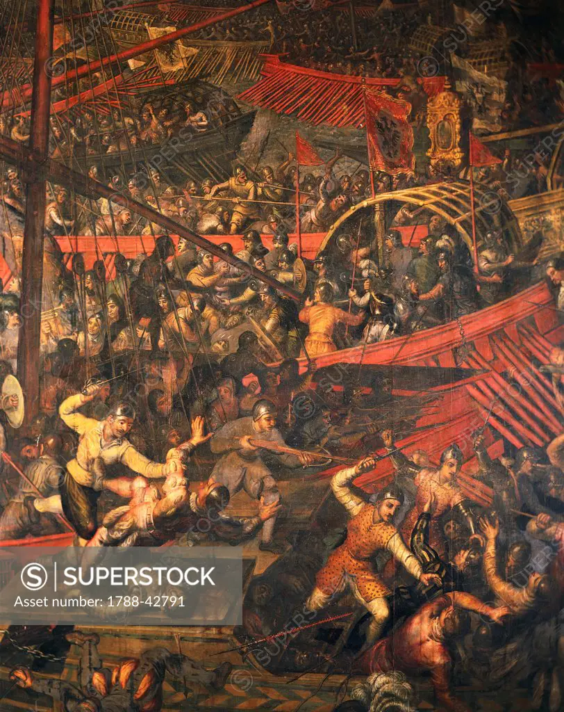 The Doge takes Barbarossa's son prisoner at the Battle of Savudrija, 1176, by Jacopo Robusti, known as the Tintoretto (1518-1594). Detail. Sala del Maggior Consiglio (Hall of the Great Council), Palazzo Ducale, Venice.