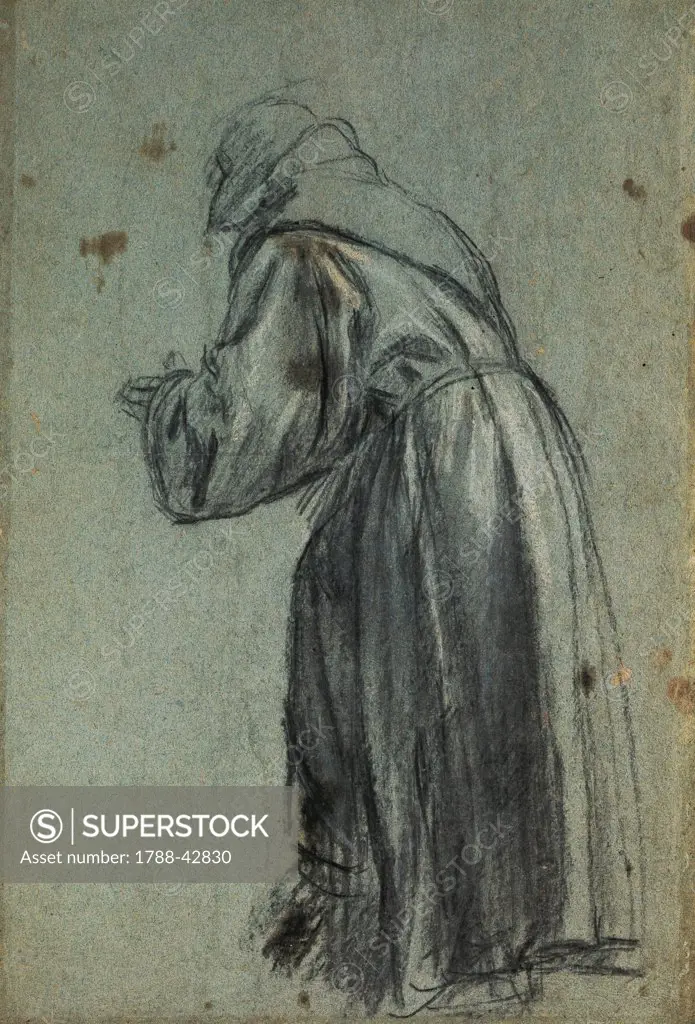 Study for a representation of St Francis, by Titian (ca 1490-1576), charcoal drawing.