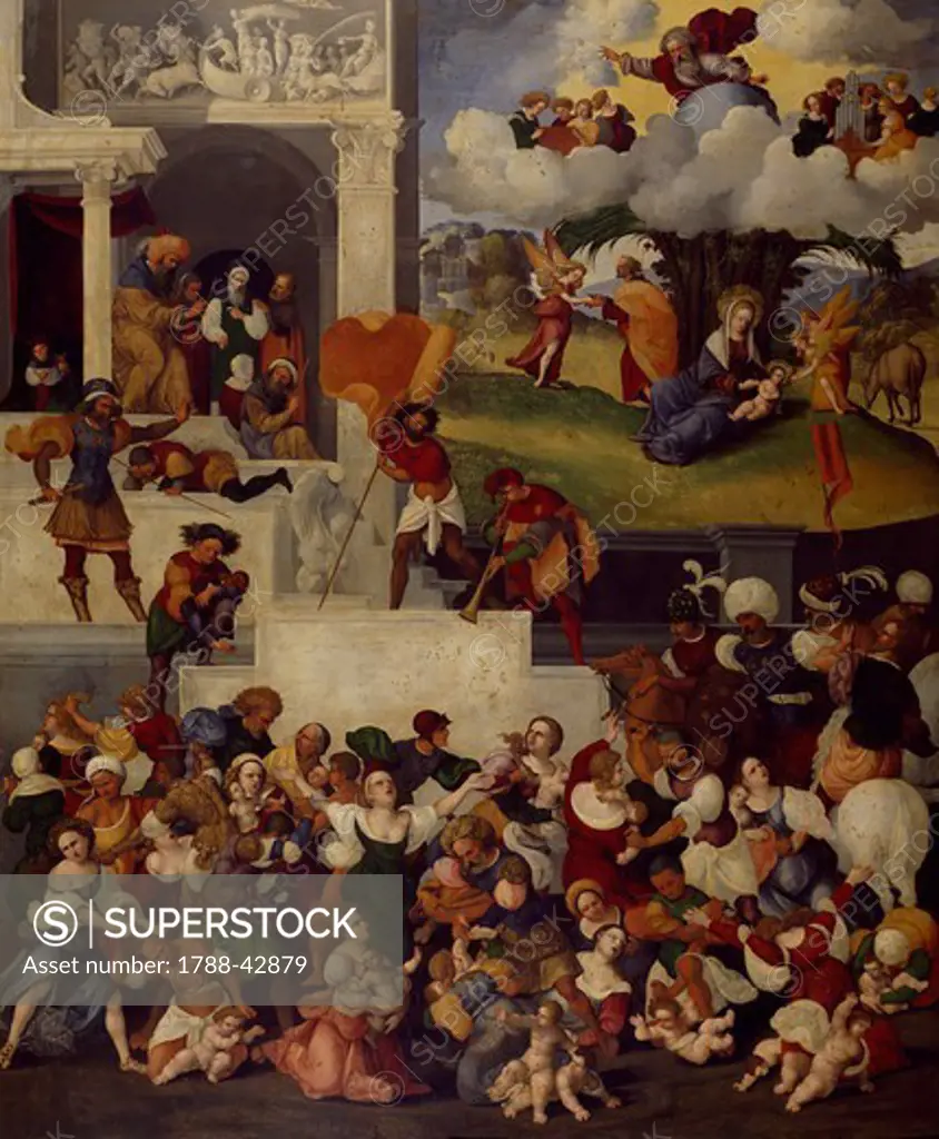 Massacre of the Innocents, 1520-1525, by Ludovico Mazzolino (ca 1480-ca 1530), panel, 135x112 cm.