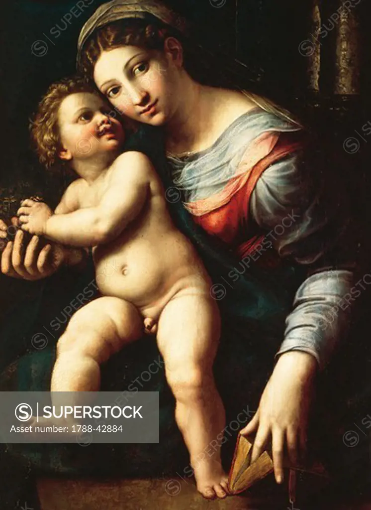 Madonna and Child, 1520-1522, by Giulio Romano (1499-1546), oil on panel, 95x77 cm.