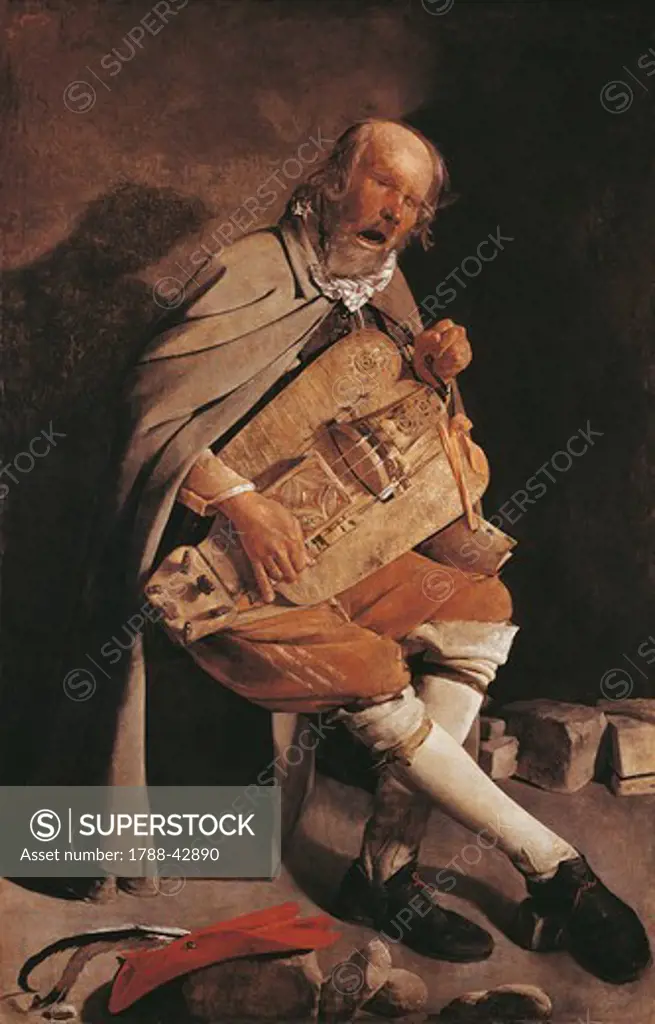 The Hurdy-gurdy player with hat, by Georges de La Tour (1593-1652), oil on canvas, 162x105 cm.