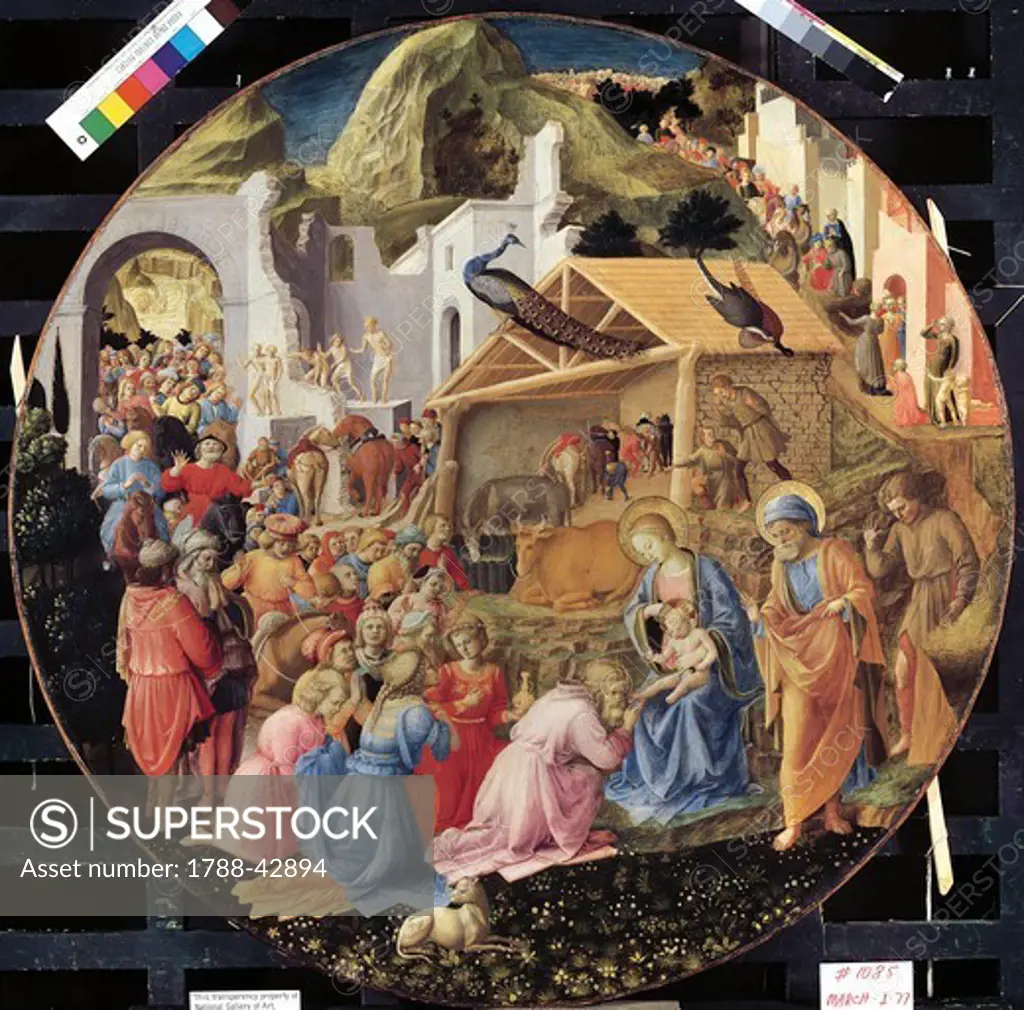 Adoration of the Magi or Tondo Cook, 1445-1455, by Giovanni da Fiesole, known as Fra Angelico (1400-ca 1455), finished by Filippo Lippi (1406-ca 1469), tempera on wood, diameter 137.2 cm.