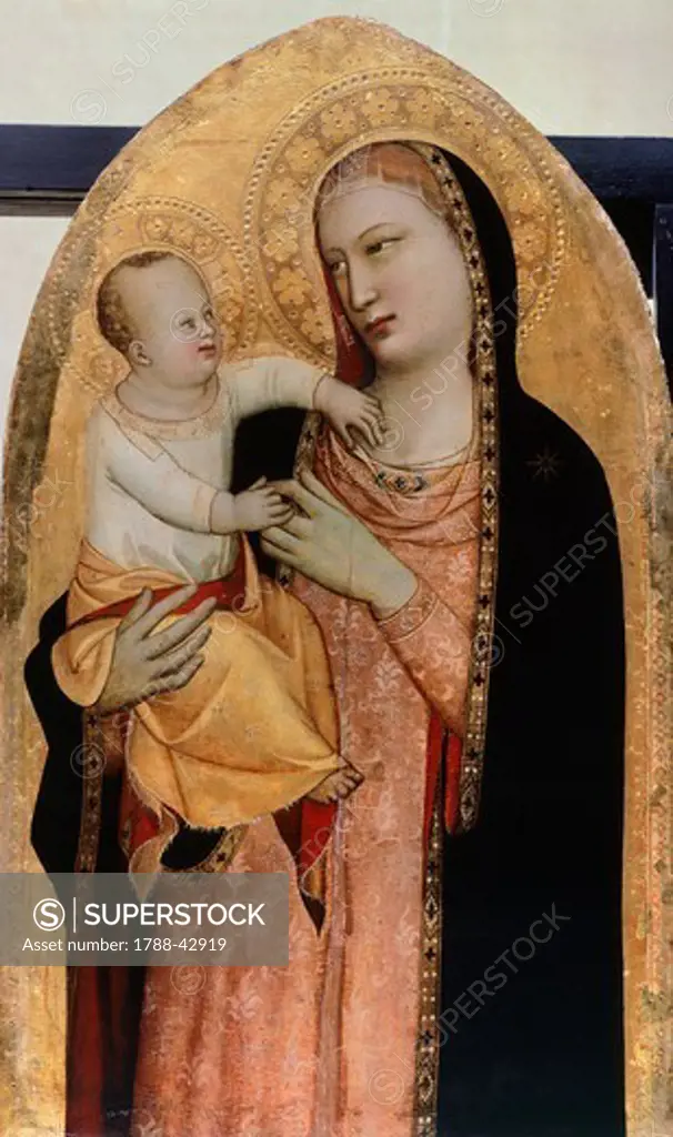 Madonna and Child, ca 1335, by Maso di Banco (attivo1336-1346), panel 81.5 x49.2 cm.