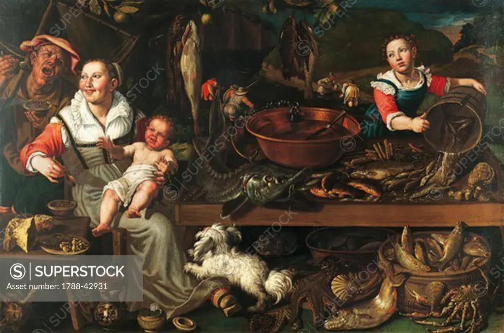 The fishmonger, ca 1580, by Vincenzo Campi (ca 1530-1591), oil on canvas, 143x213 cm.