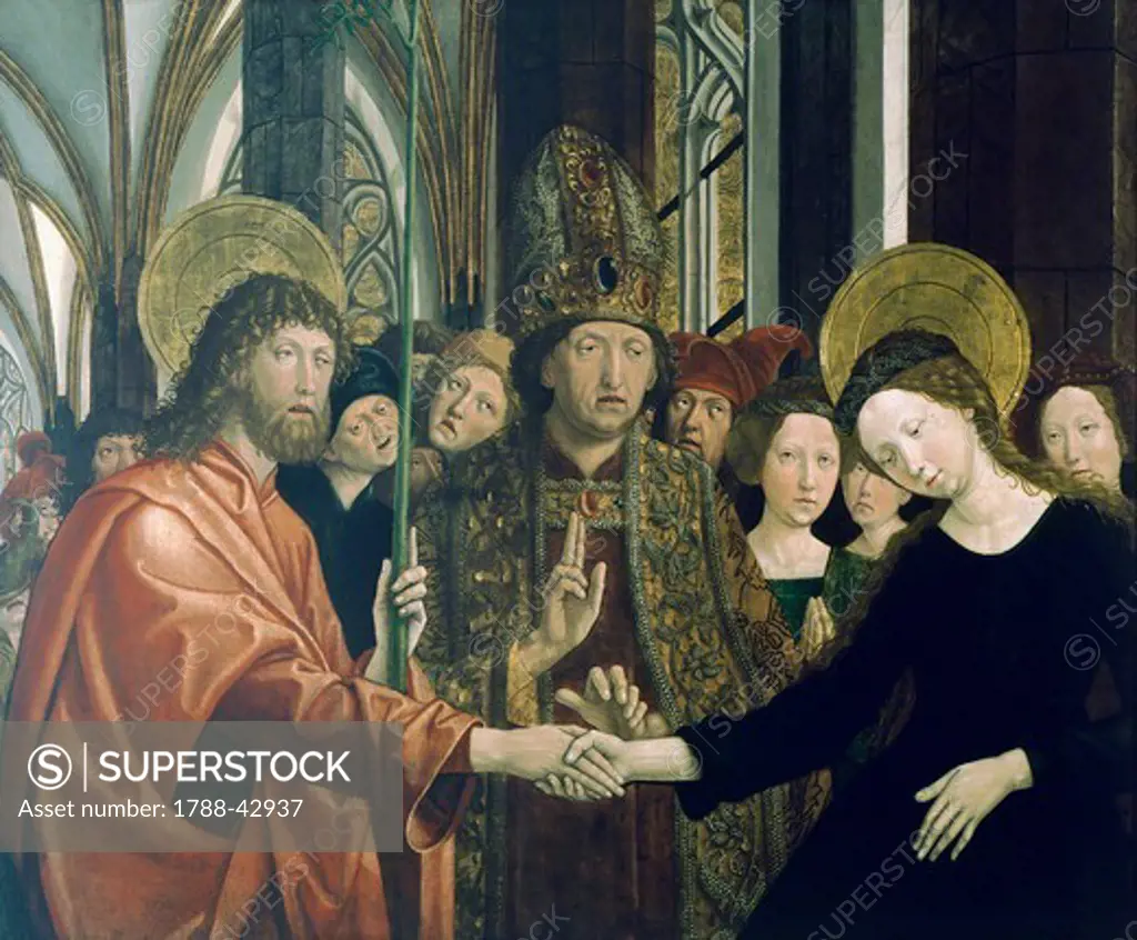 Marriage of the Virgin, 1495-1498, by Michael Pacher (ca 1430-1498). Oil on panel, 113x139.5 cm.