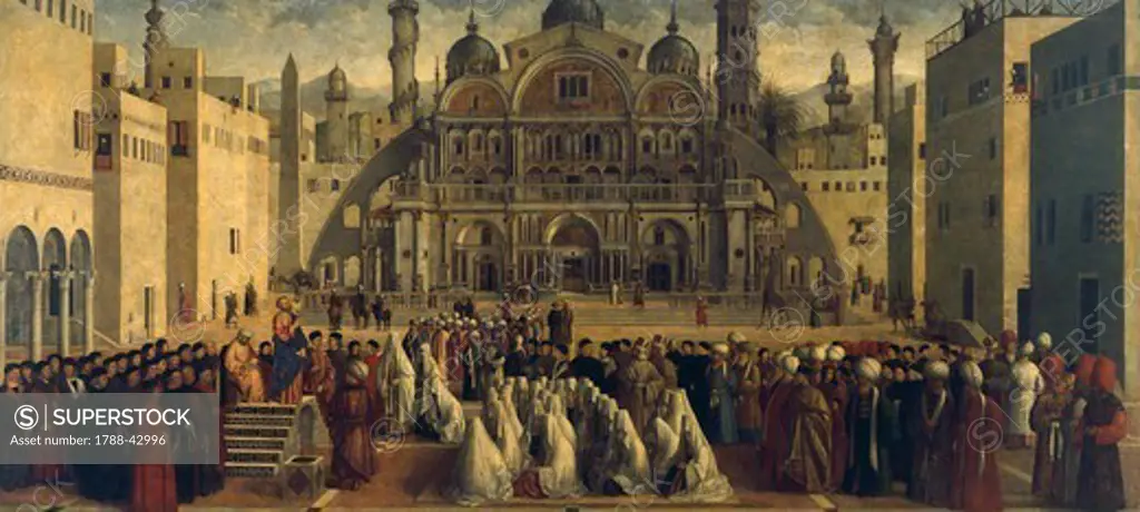 St Mark Preaching in Alexandria, Egypt, 1504-1507, by Gentile Bellini (1429-1507) and Giovanni Bellini (1430-ca 1516), oil on canvas, 347x770 cm.