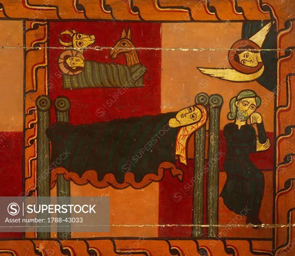 Nativity, detail from the Sagars Altarpiece, 12th century, tempera on panel.