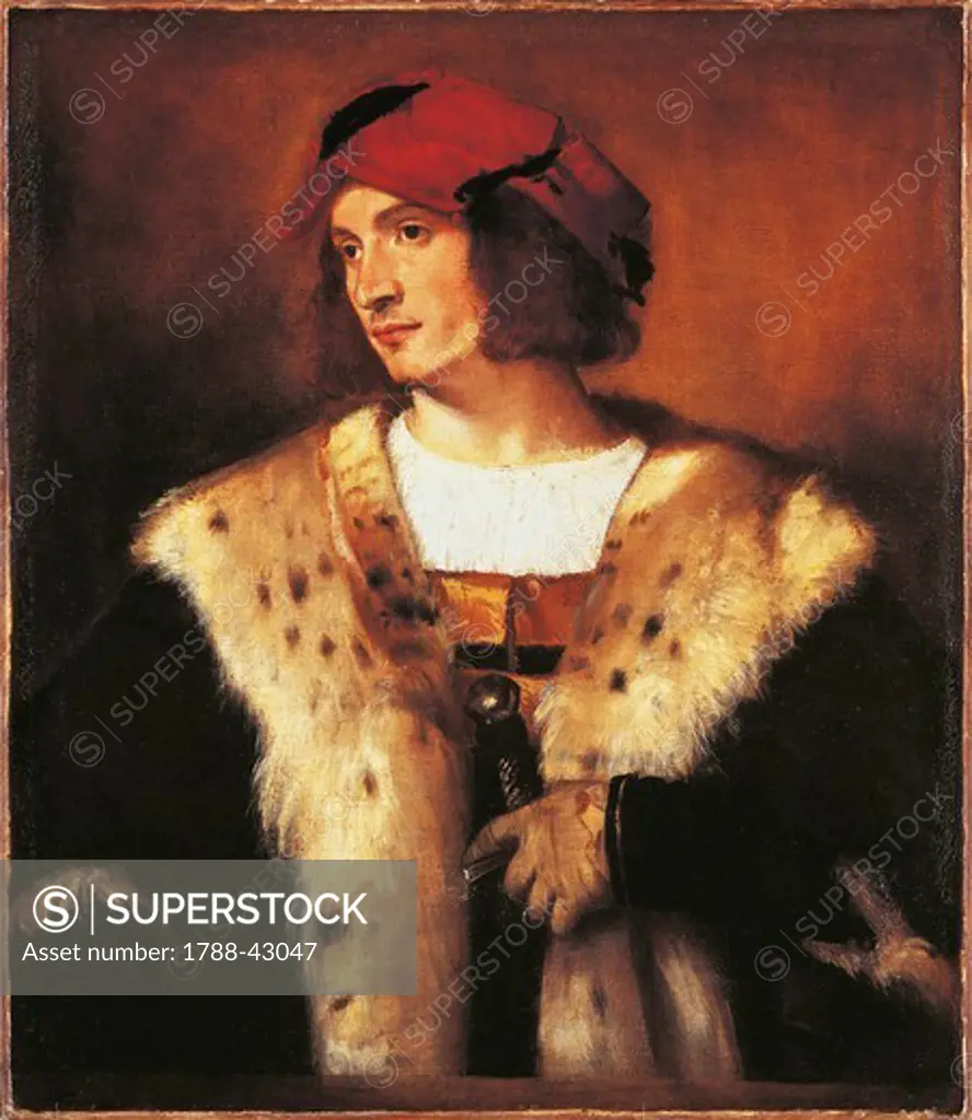 Portrait of a young man dressed in fur, 1535, by Titian (ca 1490-1576), oil on canvas, 83x71 cm.