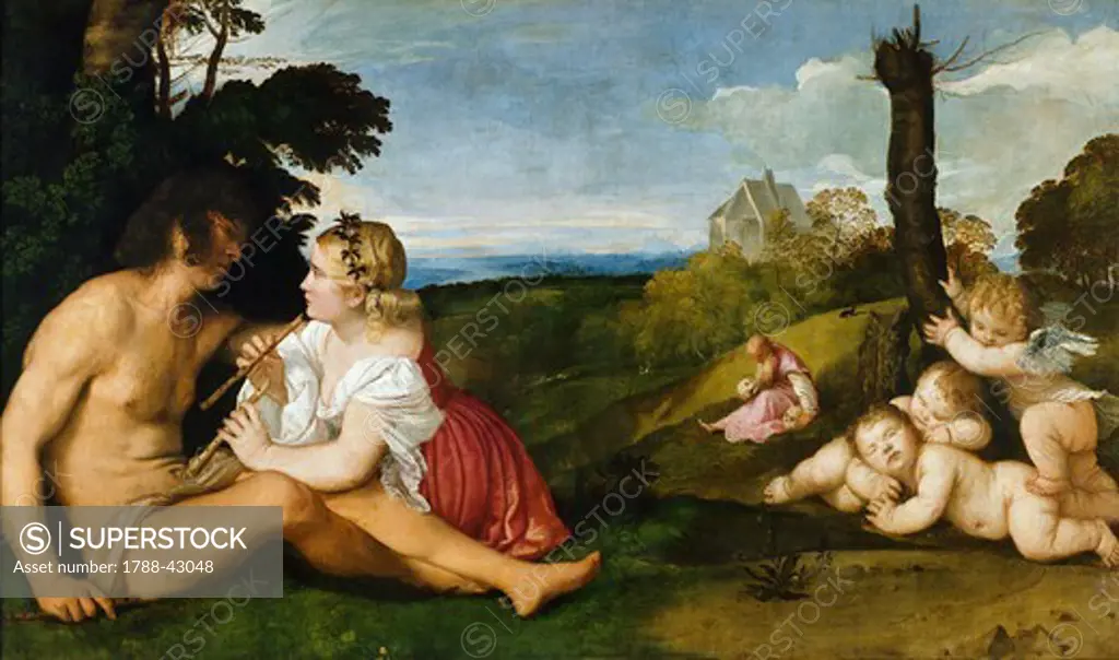 Allegory of the three ages of man, 1512-1515, by Titian (ca 1490-1576), oil on canvas, 106x182 cm.