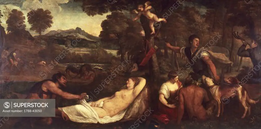 Pardo Venus (or Jupiter and Antiope), 1535-1540, by Titian (ca 1490-1576), oil on canvas, 196x285 cm.