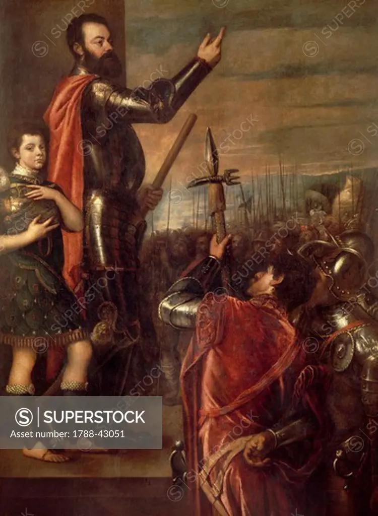 The speech of the Marquis of Vasto, 1540-1541, by Titian (ca 1490-1576), 223x127 cm.