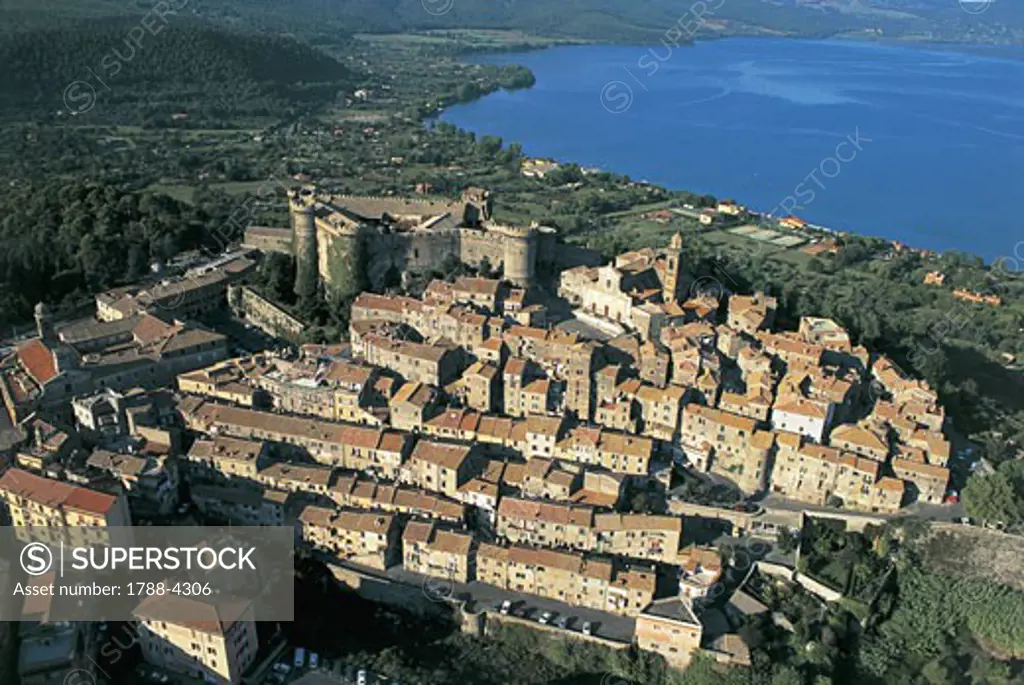 Aerial view of a city near a lake, Lake Bracciano, Trevignano Romano, Lazio, Italy