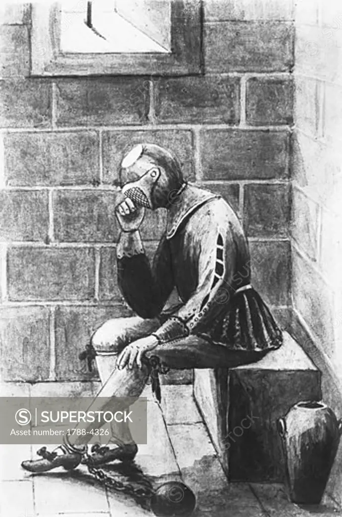 France, 17th Century, The man in the Iron Mask in prison, Print
