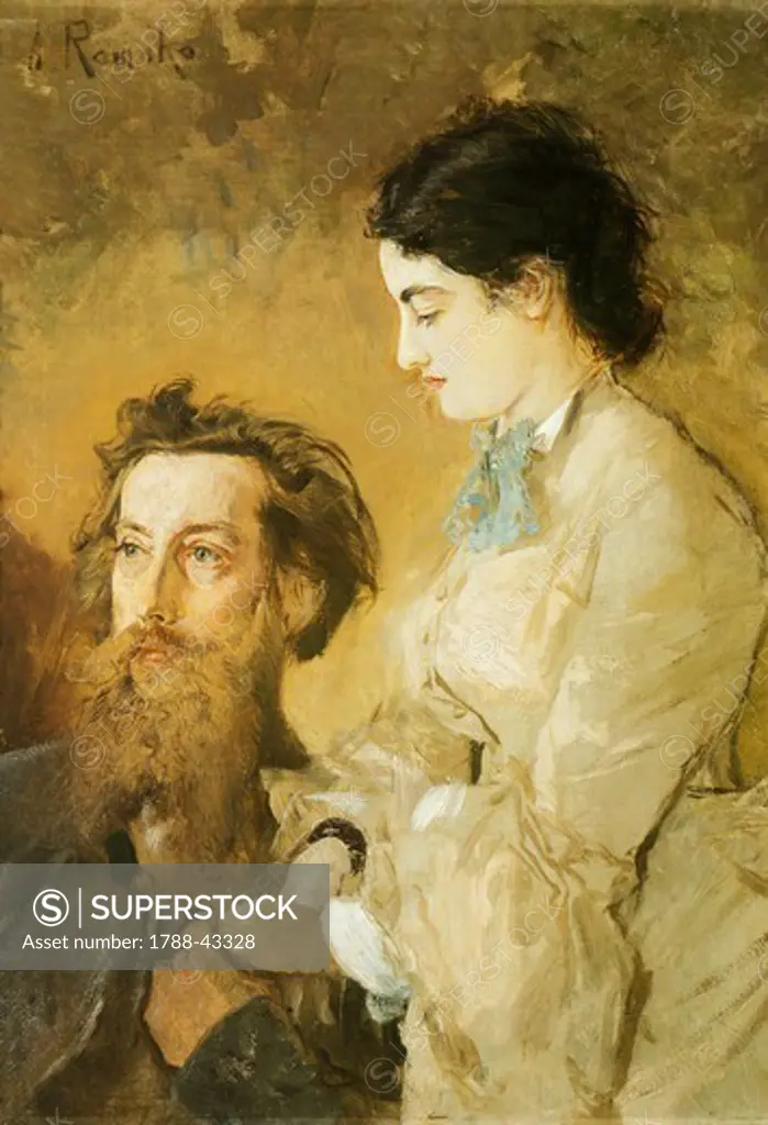 Portrait of sculptor Reinhold Begas with his wife, 1869-1870, by Anton Romako (1832-1889), oil on canvas, 95x68 cm.