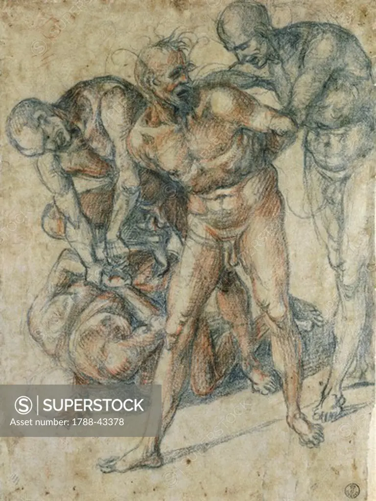 Male nudes, by Luca Signorelli (ca 1445-1523), drawing.