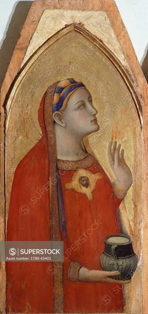 Mary Magdalene, detail from the Triptych depicting the Madonna and Child with Mary Magdalene and St Dorothea, by Ambrogio Lorenzetti (1290-ca 1348), oil on wood.