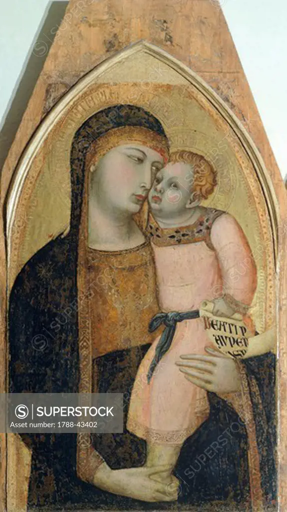 Madonna and Child, detail from the Triptych depicting the Madonna and Child with Mary Magdalene and St Dorothea, by Ambrogio Lorenzetti (1290-ca 1348), oil on wood.