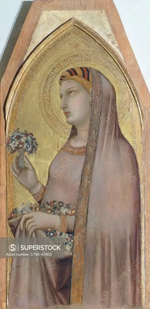 St Dorothea, detail from the Triptych depicting the Madonna and Child with Mary Magdalene and St Dorothea, by Ambrogio Lorenzetti (1290-ca 1348), oil on wood.