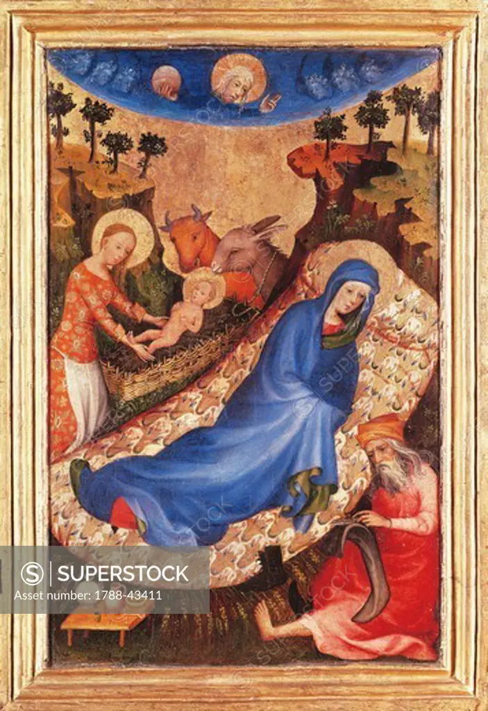 Nativity, by Melchior Broederlam (ca 1355-ca 1411), tempera on panel, 27x38 cm.