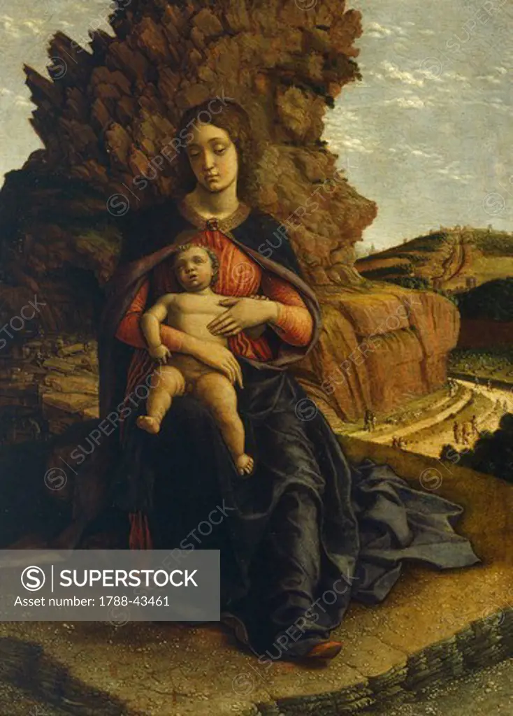 Madonna of the rocks, 1488-1490, by Andrea Mantegna (1431-1506). Tempera on wood, 32x29.6 cm.