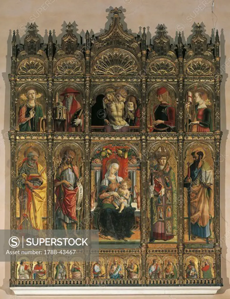 Altarpiece of St Emidio, 1473, by Carlo Crivelli (ca 1430- ca 1495), tempera on wood, 270x270 cm. Cathedral of St Emidio, the chapel of the Sacrament, Ascoli Piceno.