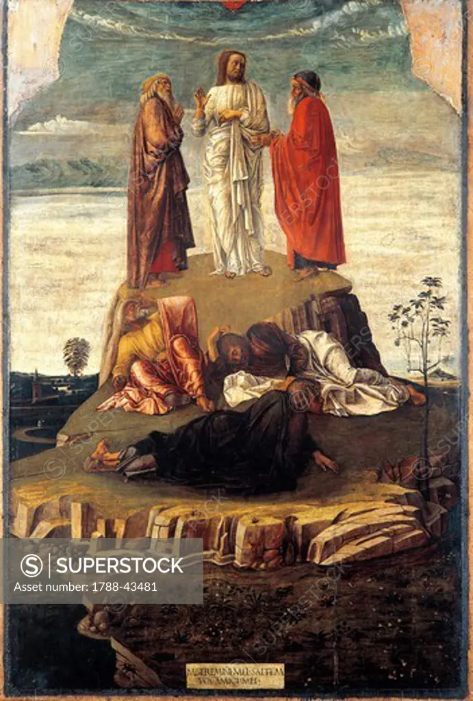 Transfiguration, 1455-1460, by Giovanni Bellini (1431-36 - 1516), tempera on wood.
