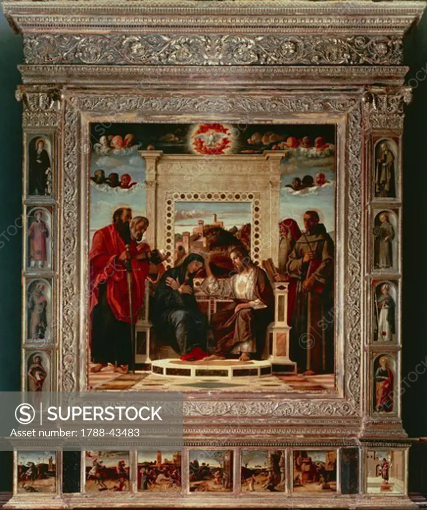 Pesaro Altarpiece, ca 1475, by Giovanni Bellini (1431-36 - 1516), oil on canvas, 262x240 cm. Detail.