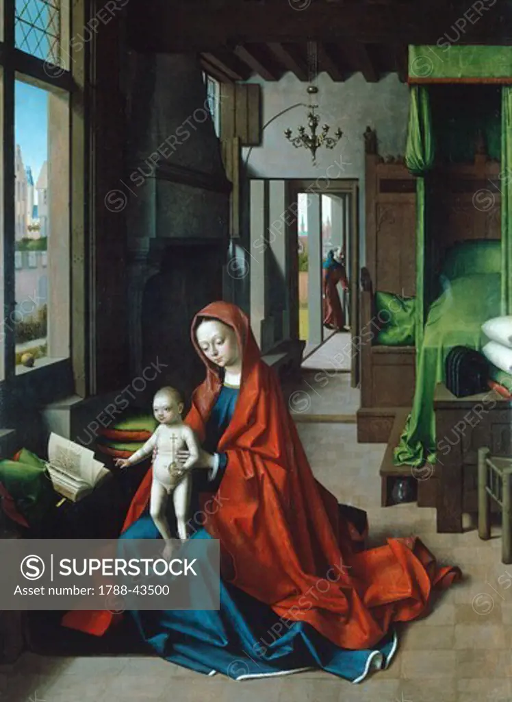 Madonna with Child, domestic scene, 1460-1467, by Petrus Christus (ca 1410-1475, or 1476), oil on panel, 69x51 cm.