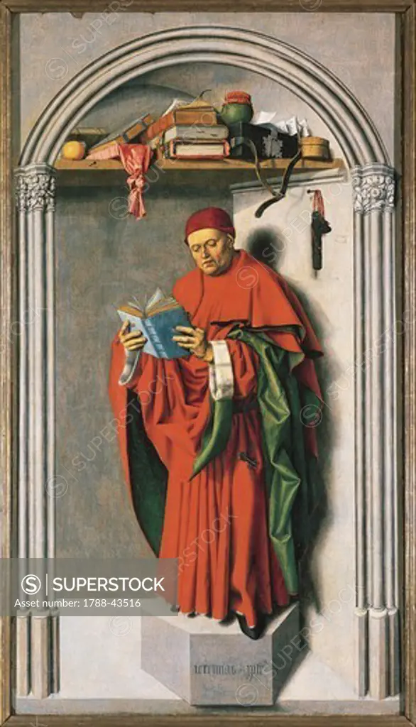 The prophet Jeremiah, the right panel of the Aix Triptych, 1443-1445, attributed to Barthelemy d'Eyck (active from ca 1444-died 1476), oil on panel, 152x86 cm.