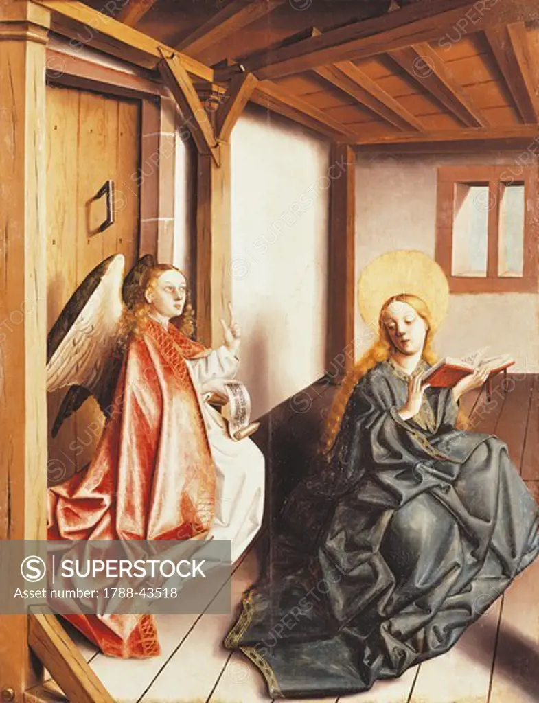 Annunciation, detail from the Mary's Altar, ca 1440, by Konrad Witz (1400-1410-1445-1446), oil on panel, 158x121 cm.