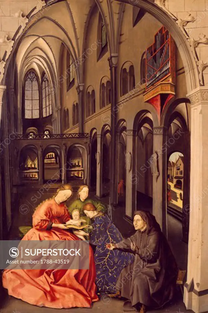Sacred conversation inside a church, by Konrad Witz (1400-1410-1445-1446), oil on panel.