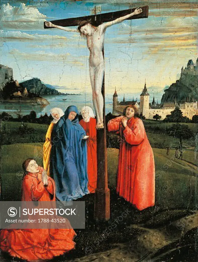 Crucifixion, ca 1444, by Konrad Witz (1400-1410-1445-1446), oil on panel, 34x26 cm.