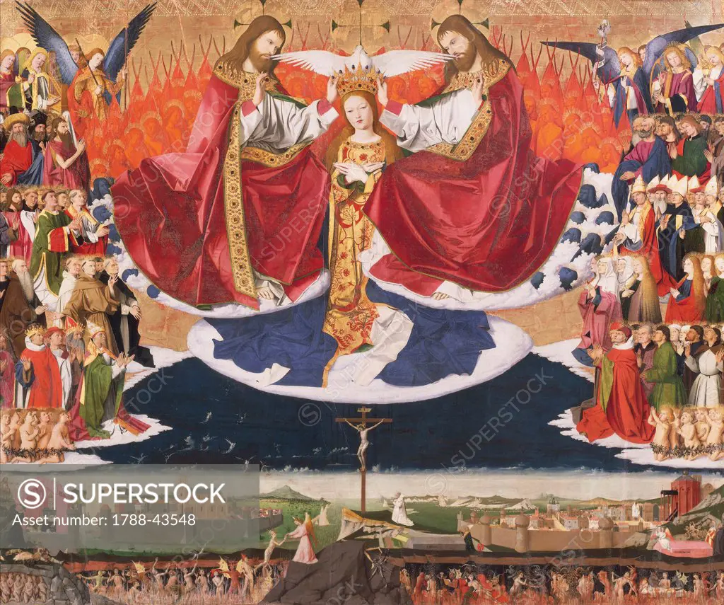 Coronation of the Virgin, 1454, by Enguerrand Quarton (ca 1420-after 1466), tempera on panel, 183x220 cm.