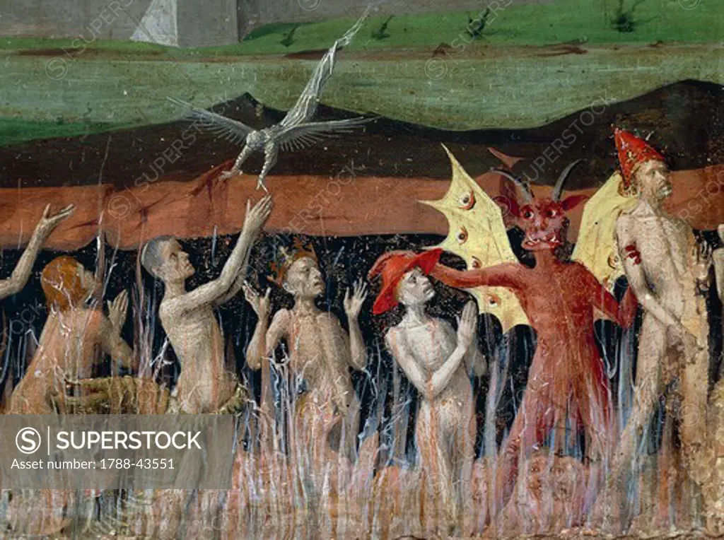 Purgatory, detail from the Coronation of the Virgin Altarpiece, 1454, by Enguerrand Quarton (ca 1410-1466), tempera on panel, 183x220 cm.